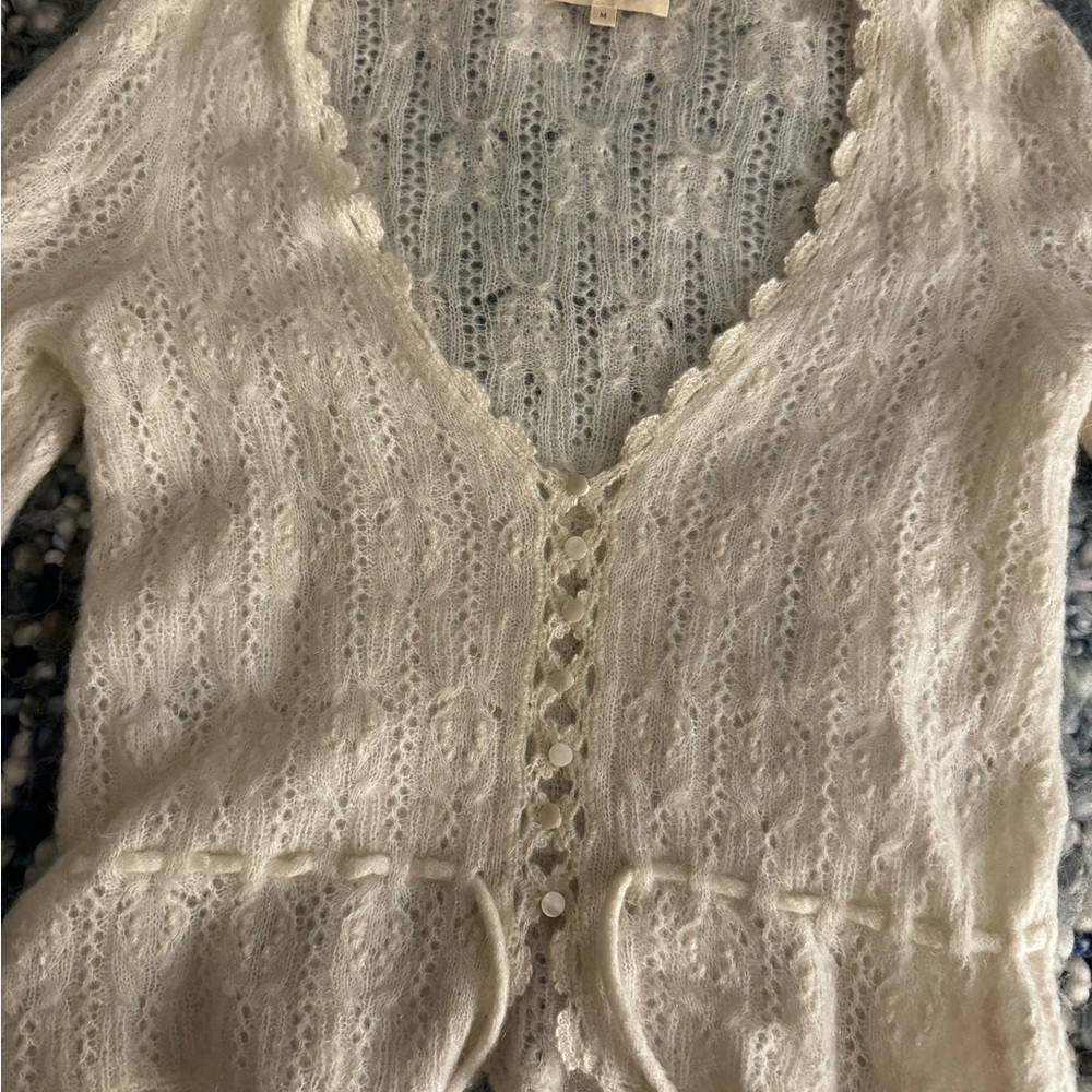 Sezane Soft Lace-Knit Cardigan in Pale Pink - Picture 7 of 12